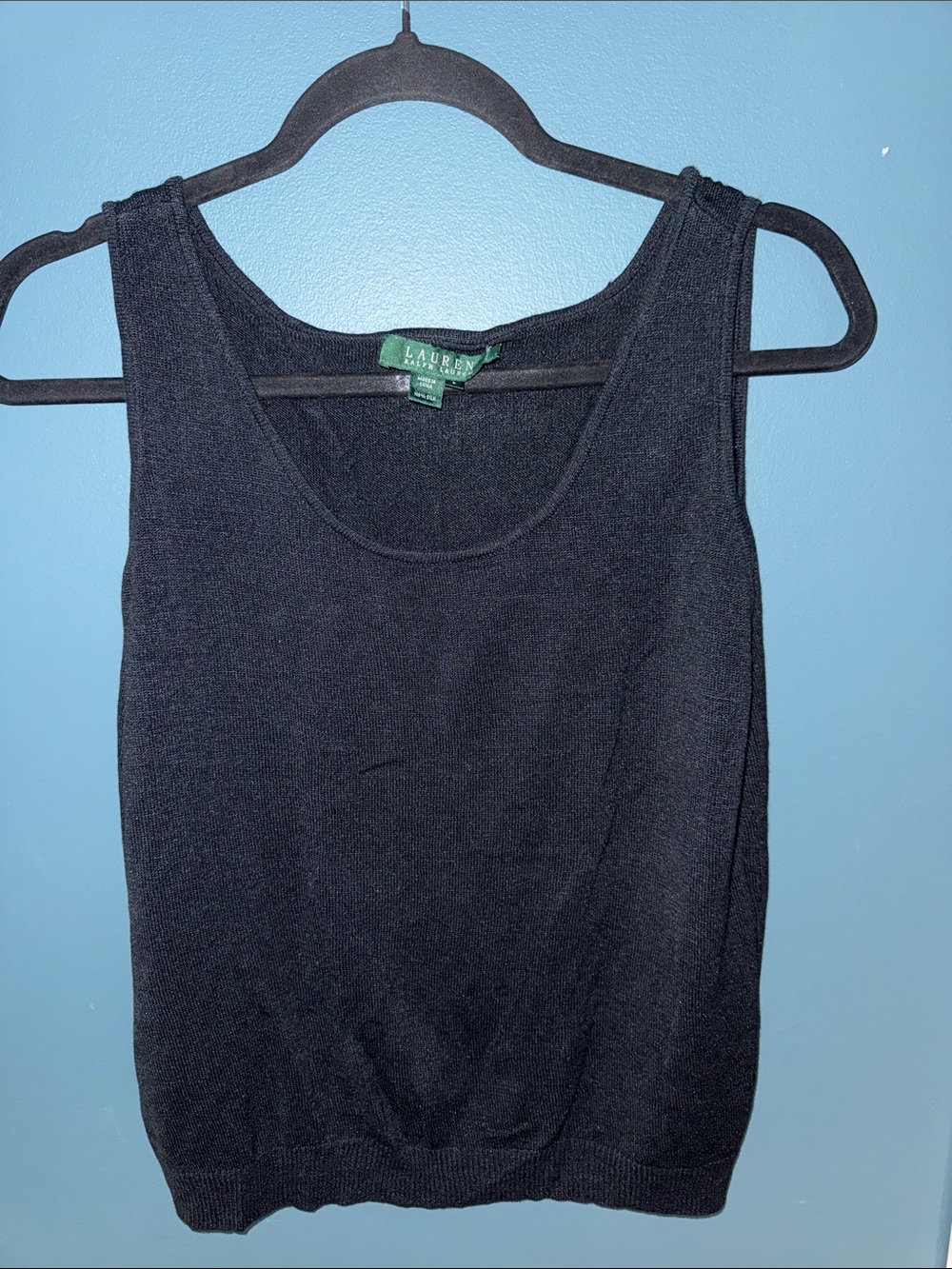 Lauren Ralph Lauren Black Knit Scoop Neck Tank Silk